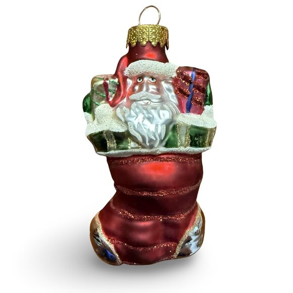 Vintage UT Teddy Bear Santa Stocking Christmas Ornaments Glass Hand Painted Y2K - Picture 2 of 7